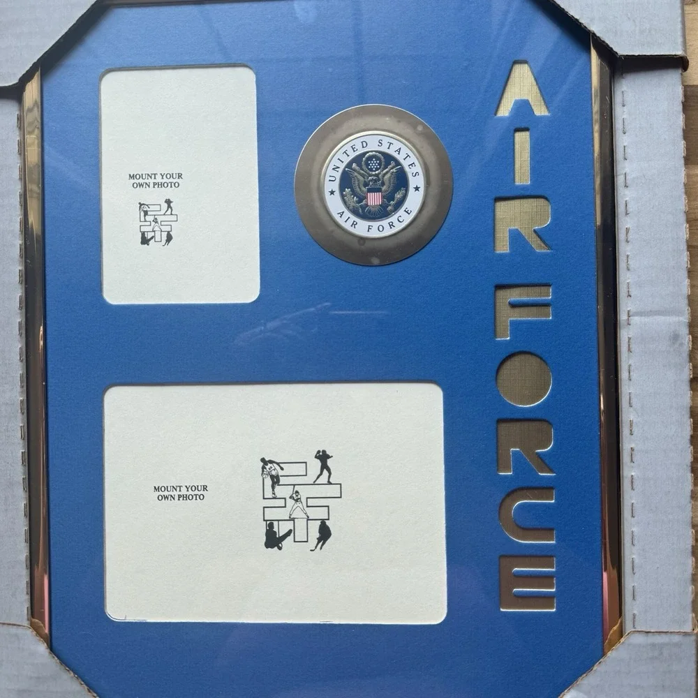 VTG US. Air Force Picture Gold Frame With Crest Collage Frame USAF 2 Pic‎ 10x13